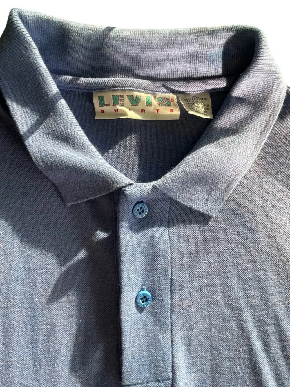 Levis Vintage XL Blue Polo Shirt 55% Polyester 35% Cotton Made In Korea